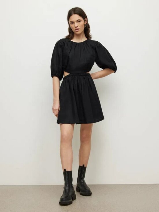 AllSaints Dresses & Skirts - ALLSAINTS Colette Black 100% Linen Cut Out Fit & Flare Mini Dress, Size 10